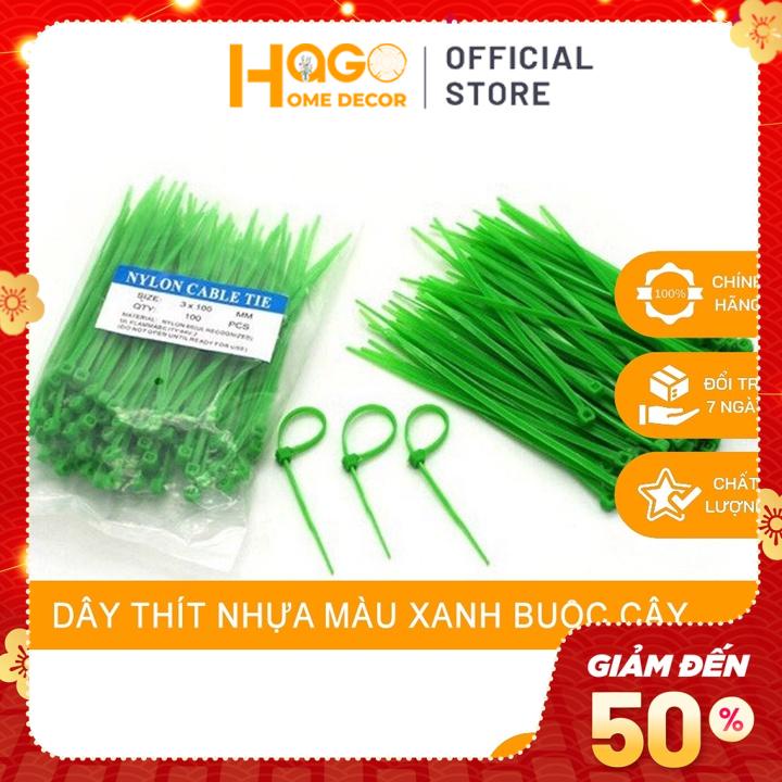 Dây thít nhựa màu xanh buộc cây cảnh, thảm có, dây hoa lá giả chuyên dụng trang trí (gói 100 dây)