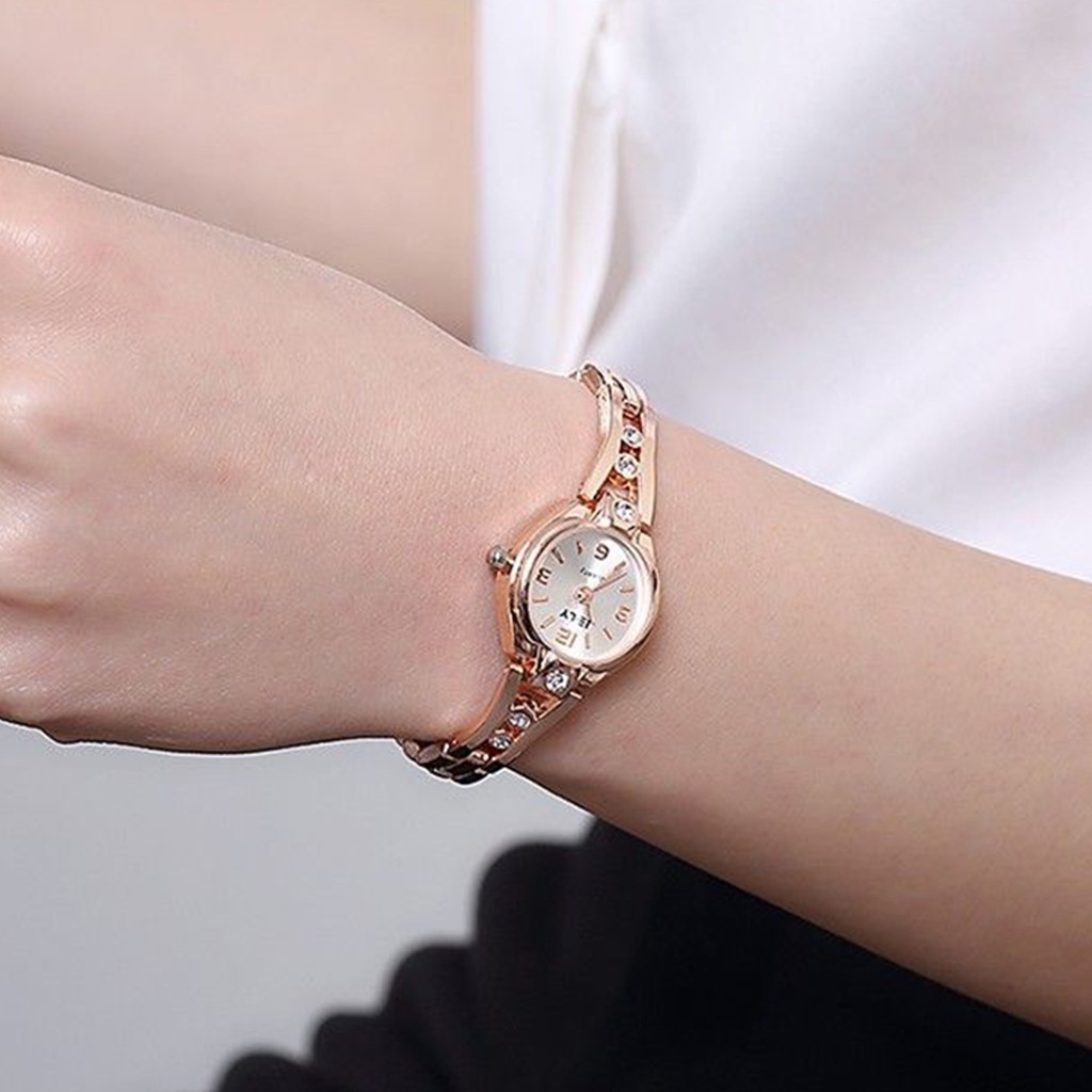 Đồng Hồ Analog Máy Quartz Mặt Đính Đá Dây Đeo Thép Không Gỉ