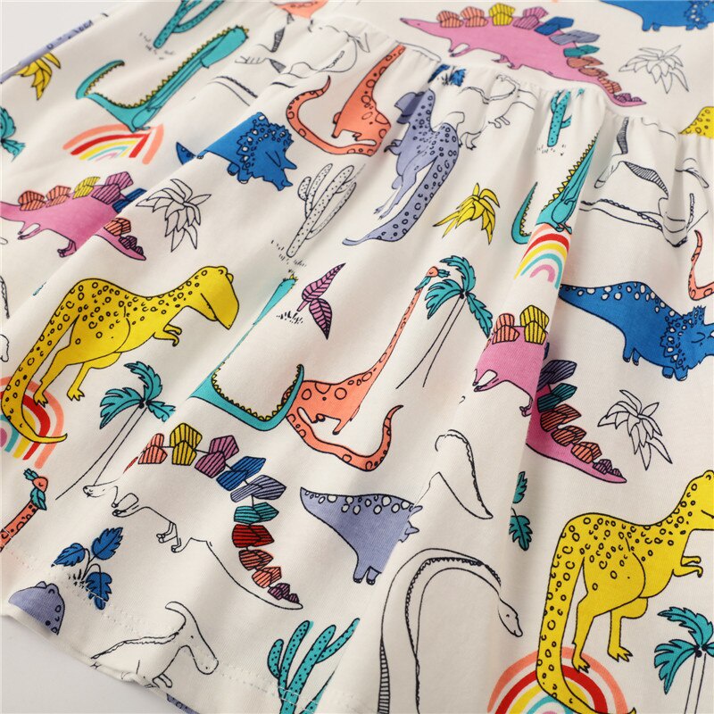 Đầm Dài Đến Đầu Gối 100% Cotton In Họa Tiết Khủng Long Thời Trang Mùa Hè Cho Bé Gái