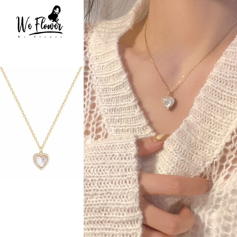 Vòng cổ We Flower mặt trái tim đính đá opal kiểu dáng thời trang cho nữ