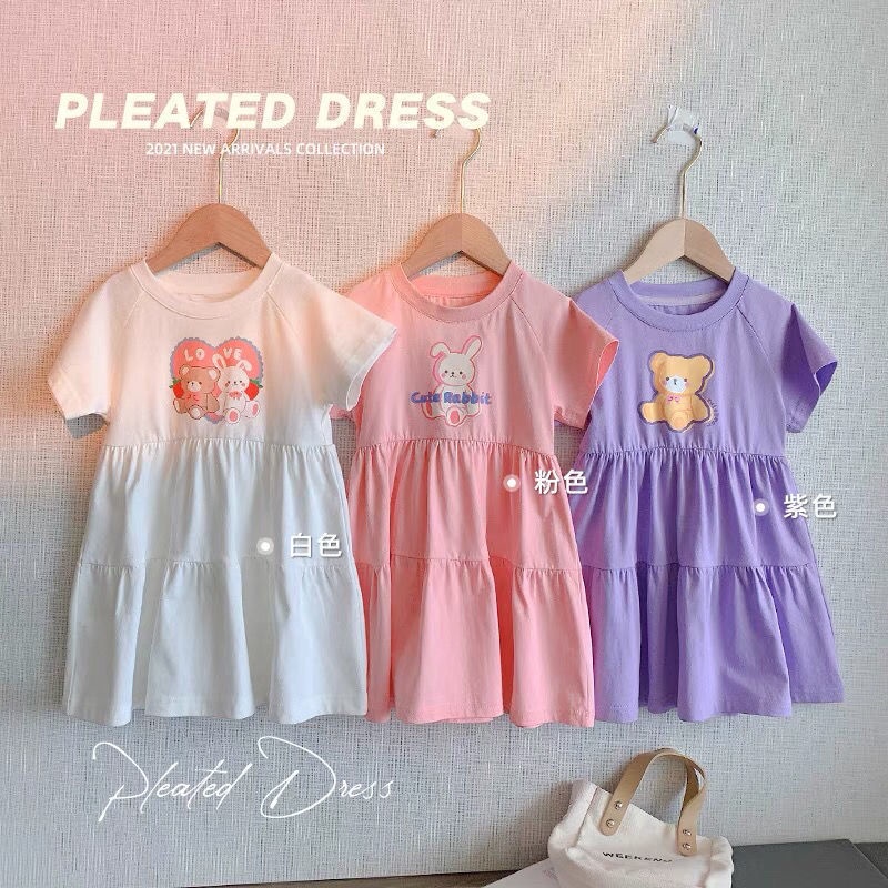 Đầm Cotton Ngắn Tay Họa Tiết Hoạt Hình Thời Trang Mùa Hè Hàn Quốc Dành Cho Bé Gái 2023