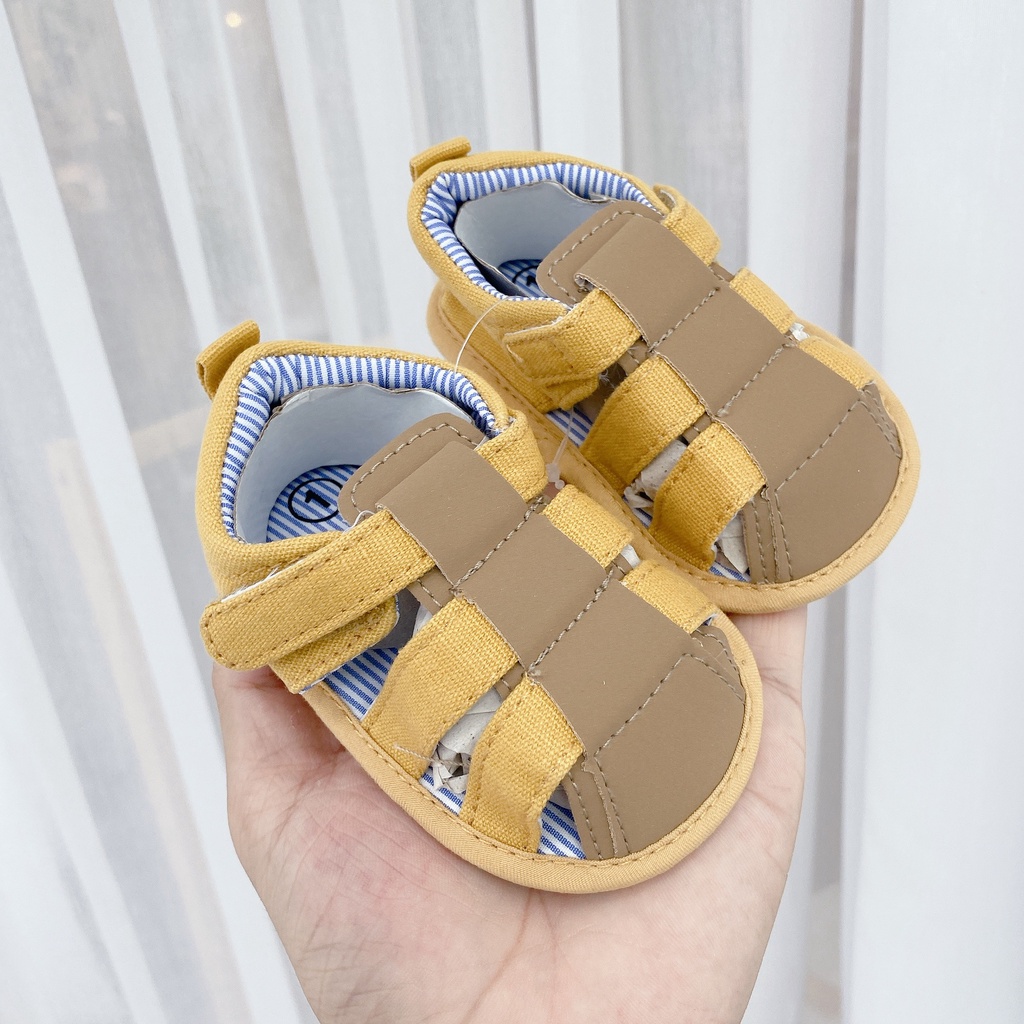 G157 Giày sandal  bít mũi  vàng , sọc nâu đế vải nhẹ mềm mại êm chân cho bé mang Tết  của Mama ơi - Thời trang cho bé