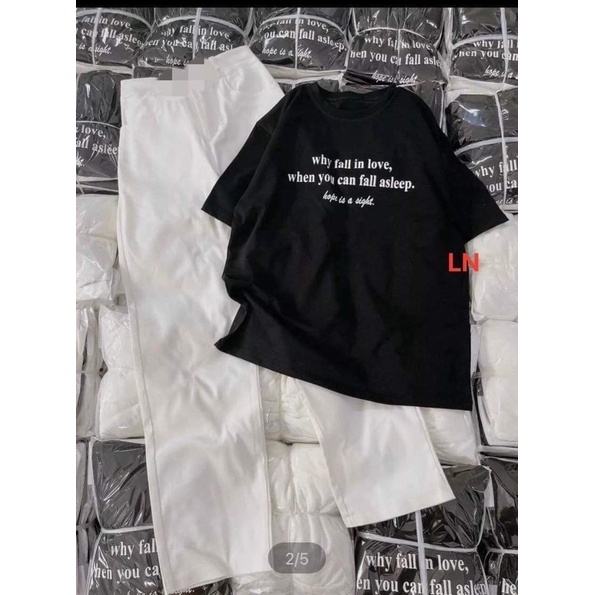 Sét áo đen 5D+quần kaki trắng LN11