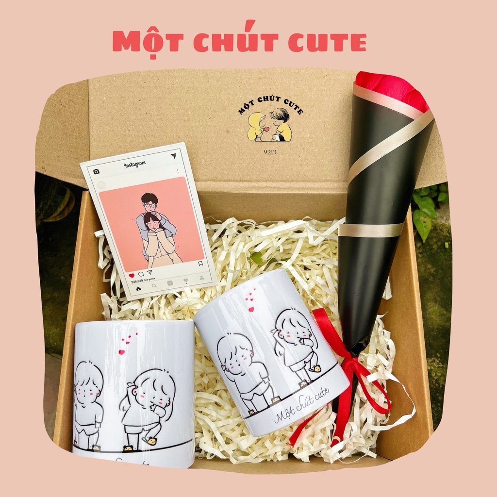 Set quà tặng Cốc đôi vui tươi Một chút cute dành cho người yêu dịp Valentine,6/4,giáng sinh,20/10,8/3 cực ý nghĩa