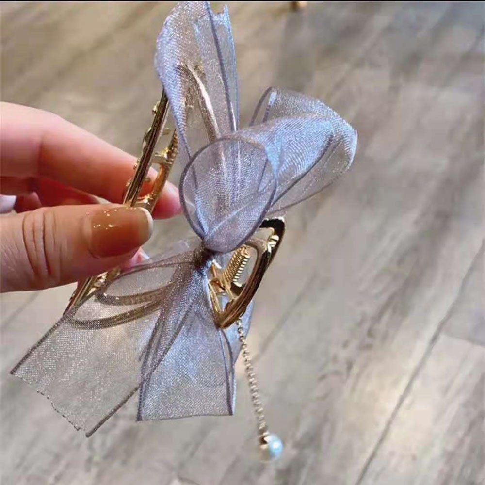 Kẹp Tóc Càng Cua Đính Ngọc Nơ Màu Trơn 7.5cm