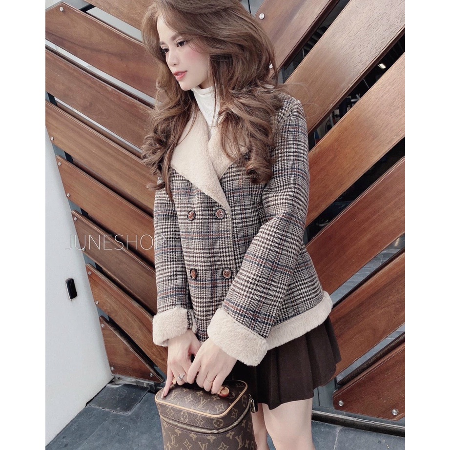 Áo Khoác Da Lộn Kẻ Lót Lông Freesize Siêu Dày Chamia | BigBuy360 - bigbuy360.vn