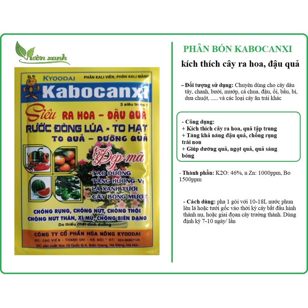 Phân bón Kabocanxi - kích ra hoa đậu quả dùng cho cây dâu tây, bầu bí, dưa chuột, đậu, cây ăn trái,..