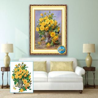 Tranh đính đá Bình hoa hồng tuyệt đẹp kt 50*70cm