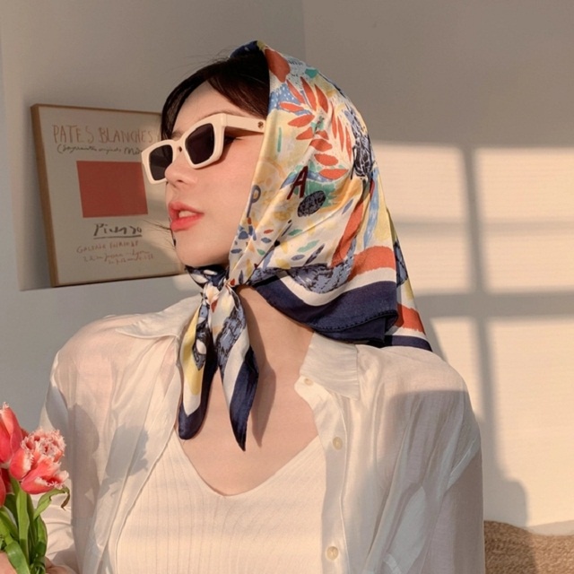 Khăn lụa vuông turban 70x70 bandana khăn choàng nữ [Twist] 08T