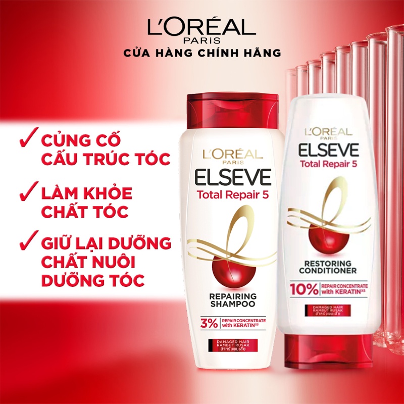 Bộ gội xả ủ phục hồi tóc L'oreal Paris Elseve Total Repair 5 Repairing