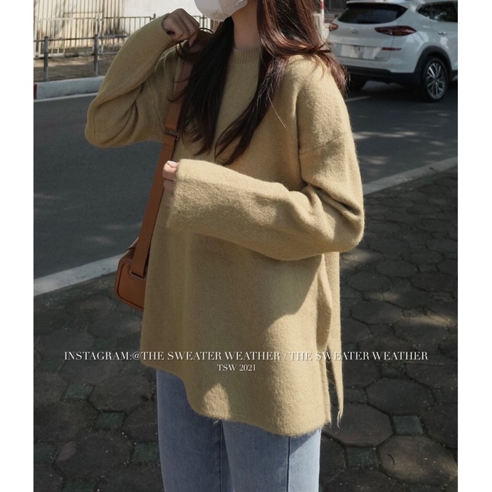 [Mã 2611THTRANG100K hoàn 10% xu đơn 99K] (Ảnh thật) Áo len mịn cổ tròn xẻ tà Hàn Quốc 7 màu the.sweaterweather TSW | BigBuy360 - bigbuy360.vn