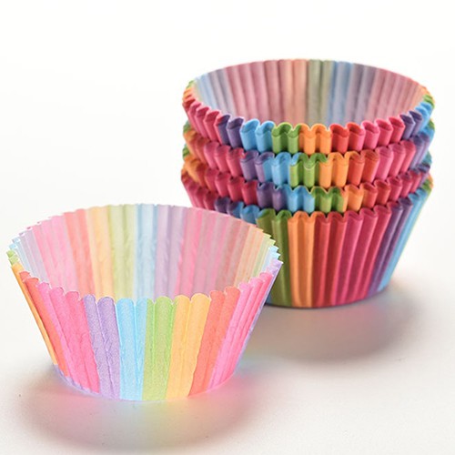 Set 100 Cốc Giấy Làm Bánh Cupcake Màu Cầu Vồng Ốp