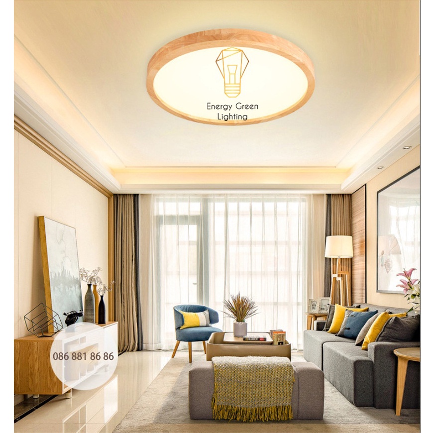 Đèn LED Ốp Trần Gỗ Energy Green Lighting OT-3027 - Đường Kính 30cm - Phong Cách Hiện Đại - 3 Chế Độ Ánh Sáng