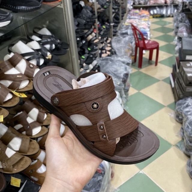 dép da nam da xịn niềm tin. dép nam cúc tròn