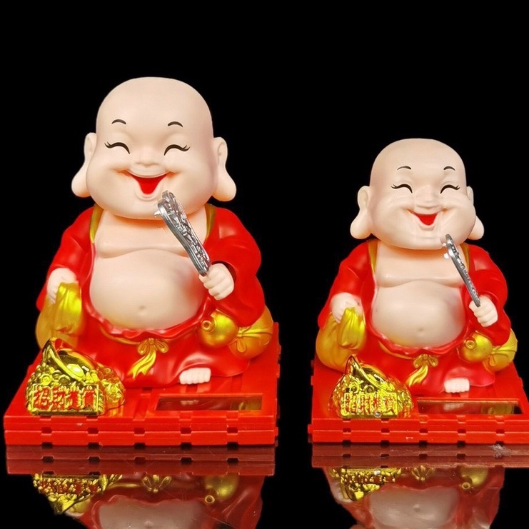 Di Lặc Cục Vàng Cầm Quạt Bằng Nhựa Sử Dụng Năng Lượng Mặt Trời Thu Hút Tài Lộc - Phật Giáo Tường Thuận