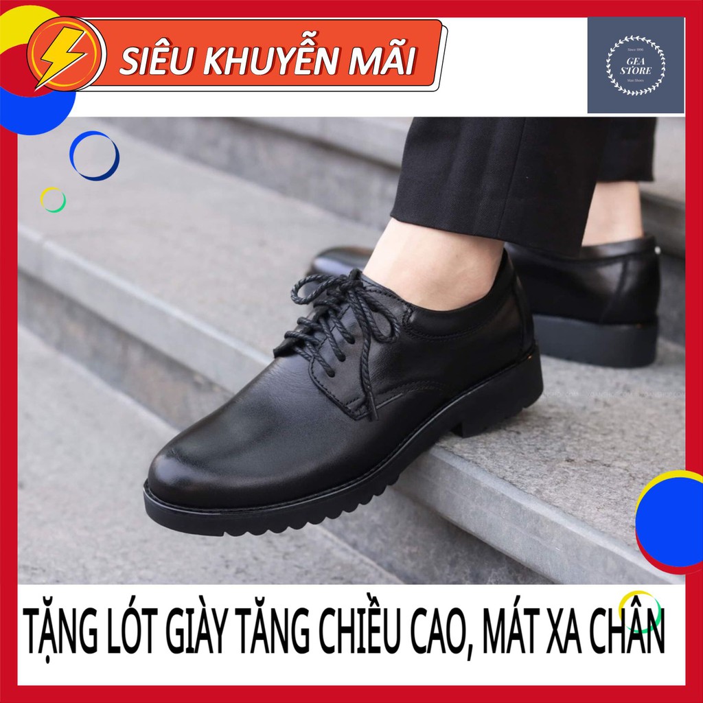 Giày da nam cao cấp - Giày lười da bò buộc dây tăng chiều cao đế cao su đúc phong cách trẻ trung - Mã GEA21