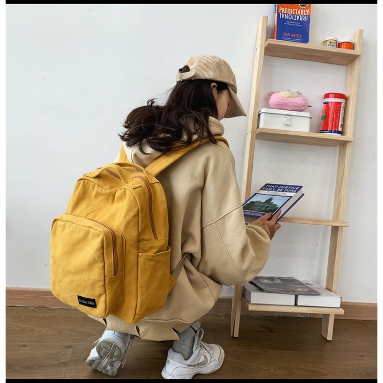 Sẵn - Balo Hai ngăn vải thô Canvas dày dặn cao cấp phom đứng phong cách Unisex cho nam và nữ