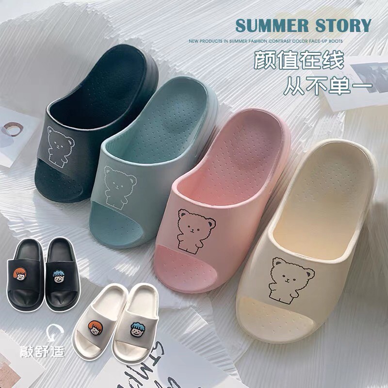 Dép bánh mỳ in hình con gấu cute nhiều màu dép quai ngang nữ đế đúc siêu êm 006