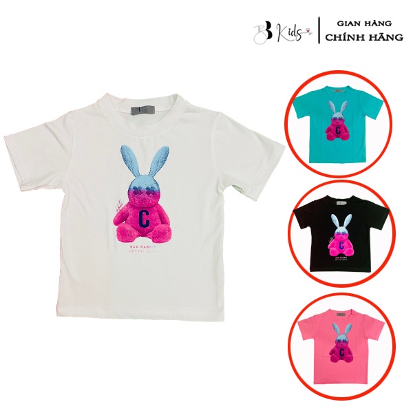Áo Thun Ngắn Tay Cho Bé BB Kids In Hình Chú Thỏ Hồng Chất Liệu Cotton 100% Co Giãn 4 Chiều