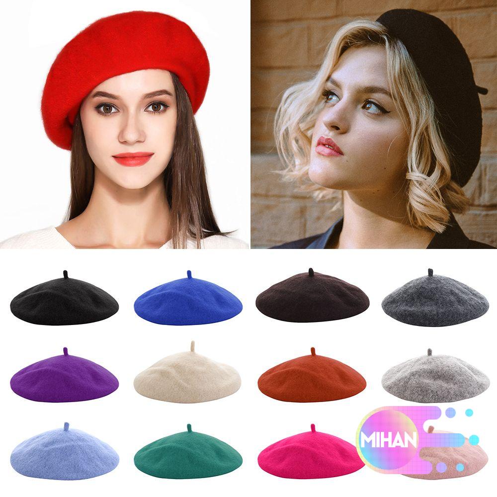 Nón Beret Vải Len Màu Trơn Phong Cách Cổ Điển Thời Trang Mùa Đông Cho Nữ Mihan1