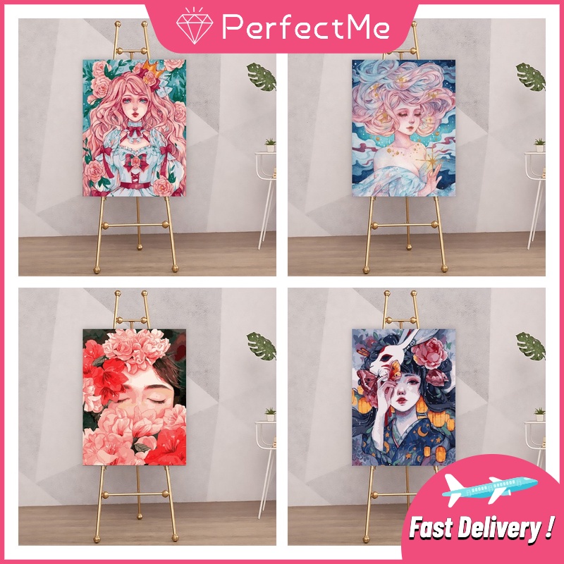 Bộ tranh sơn dầu 40x50cm tự làm họa tiết cô gái dùng để trang trí nhà tiện dụng + phụ kiện