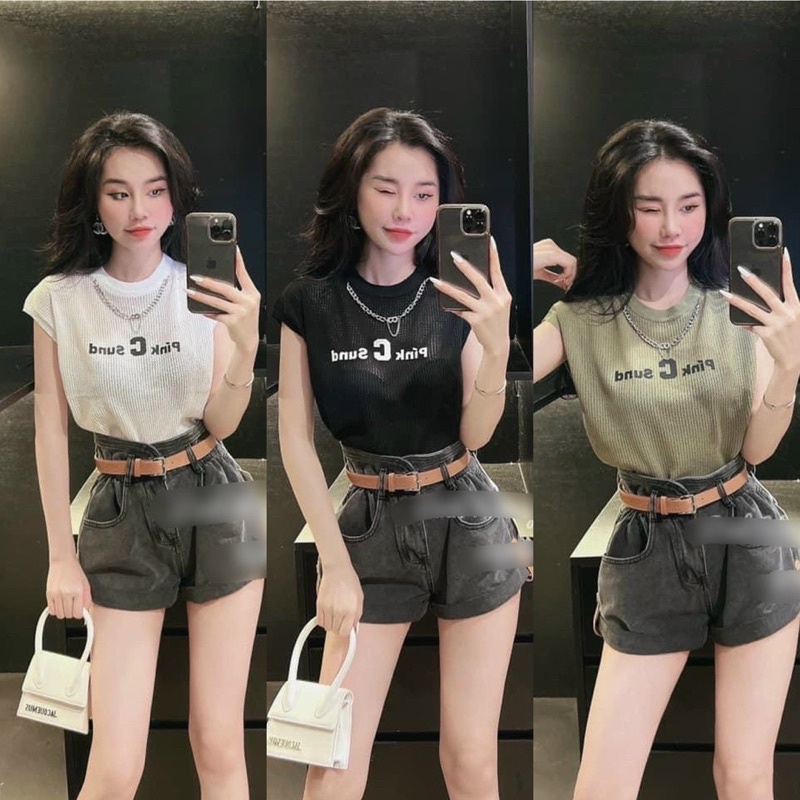 Áo len lưới mỏng sát nách C cổ xích, Áo kiểu cổ tron len lỗ mát AL7805 - NhiNhi Shop