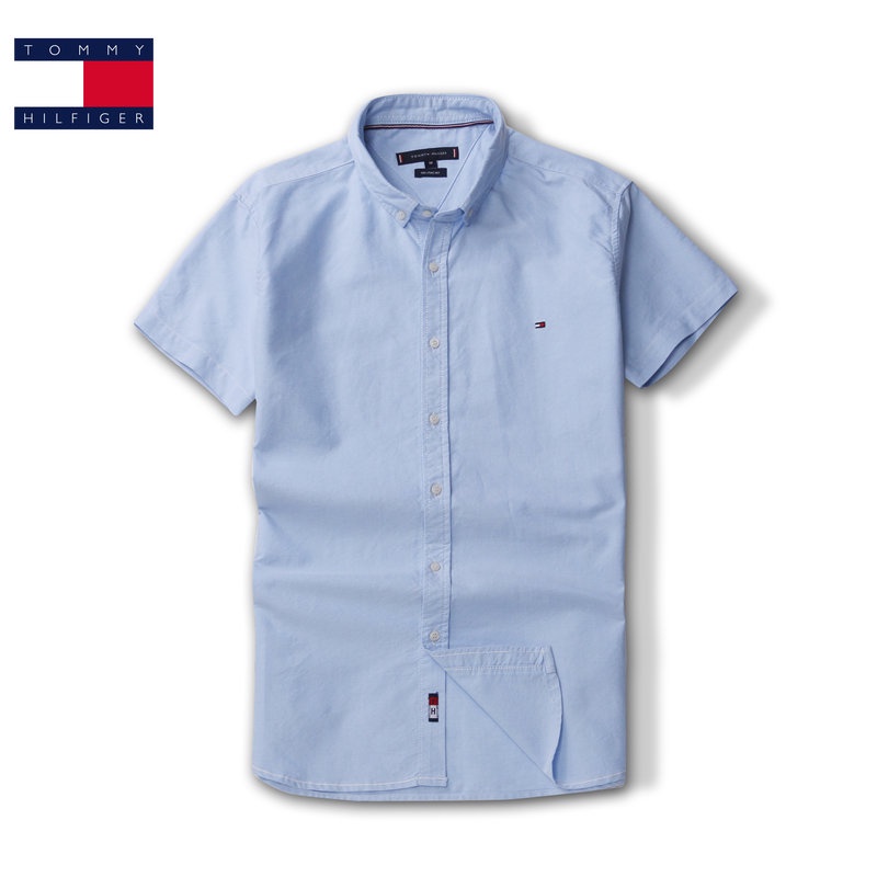 Áo Sơ Mi Tommy Hilfiger Tay Ngắn Màu Trơn Thoáng Khí Thời Trang Công Sở Cao Cấp Cho Nam
