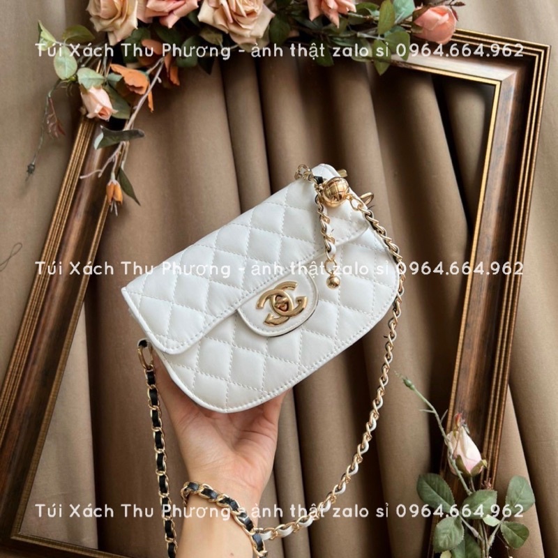 Túi đeo chéo nữ, Túi nắp xoay có khoá kéo trần ô, dây kèm quả tròn siêu xinh cho nữ (ảnh thật shop chụp)