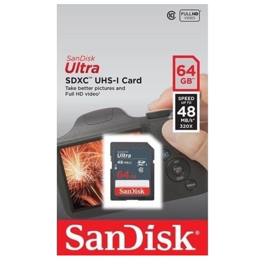 Thẻ nhớ Máy Ảnh SDXC SanDisk Ultra 320x 64GB Class 10 UHS-I 48MB/s (Xám)