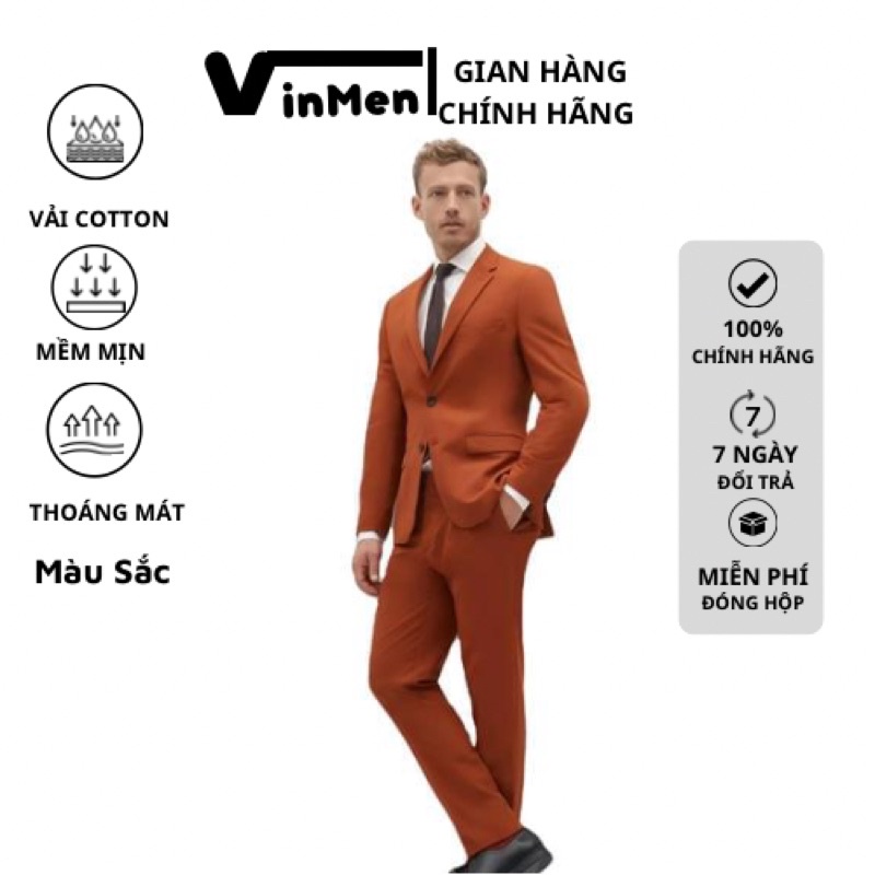 Bộ Vest Nam VINMEN Màu Nâu Vàng Cao Cấp