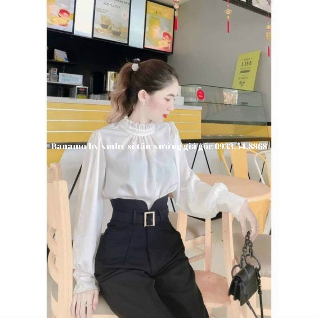 Quần bagyy nữ cạp xẻ cao tôn dáng chất đẹp thời trang Banamo Fashion bagyy xẻ cạp kèm đai 8336