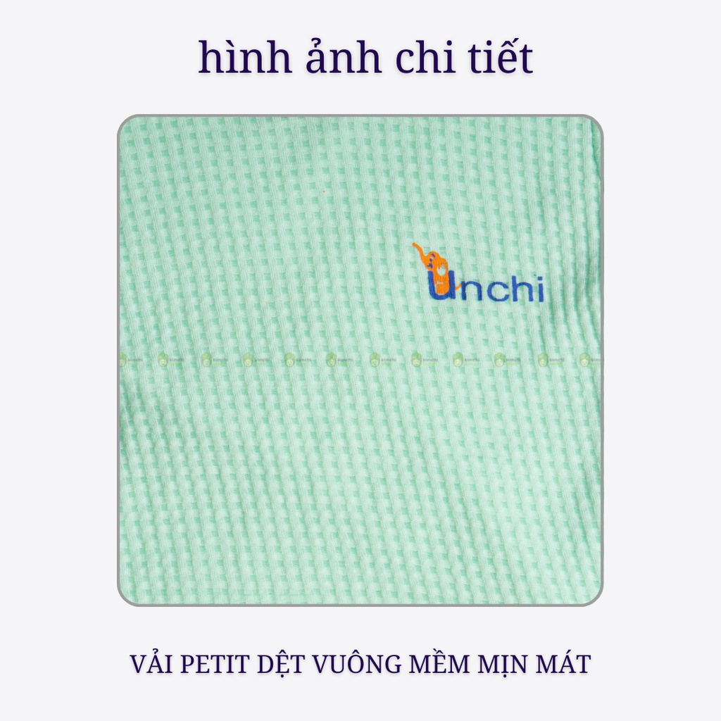 Bộ Đồ Bé Trai, Bé Gái UNCHI Vải Petit Thun Lạnh Ô Vuông In Ngực, Bộ Quần Áo Sơ Sinh Hè Thoáng Mát UN2209