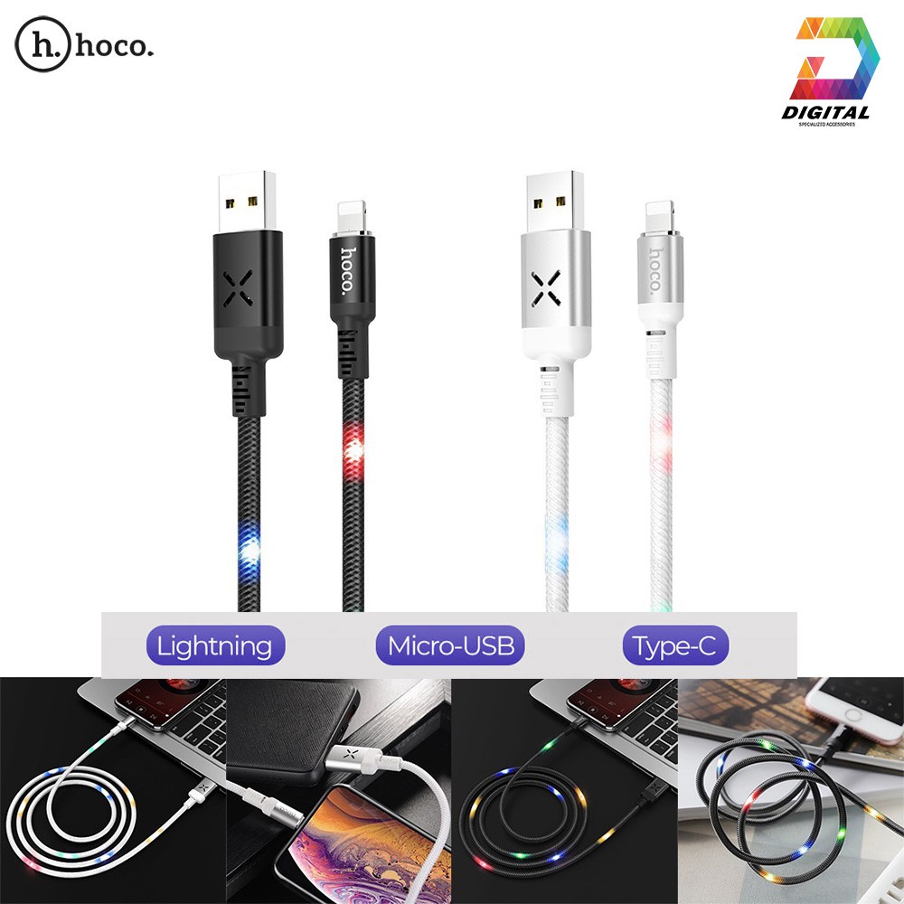 Cáp Hoco U63 Chính Hãng Phát Sáng Theo Nhạc ( Micro - Lightning - Type-C )