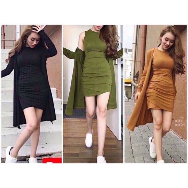 Sét đầm thun kèm áo khoác #8080#