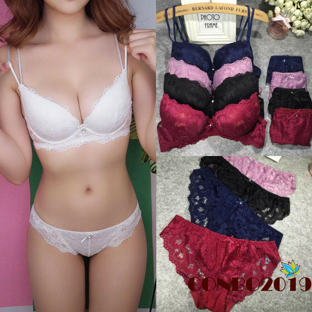 Bộ Đồ Lót 2 Mảnh Phối Ren Hoa Cúp Ngực Lưng Thấp Có Đệm Ngực Và Quần Lót Lưng Thấp Thời Trang Cho Nữ