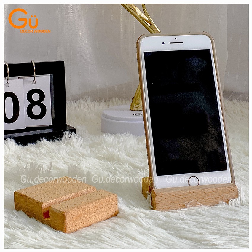 Gía đỡ điện thoại, kệ để máy tính bảng smartphone xem phim GU DECOR - Chất liệu Gỗ thông chống trượt