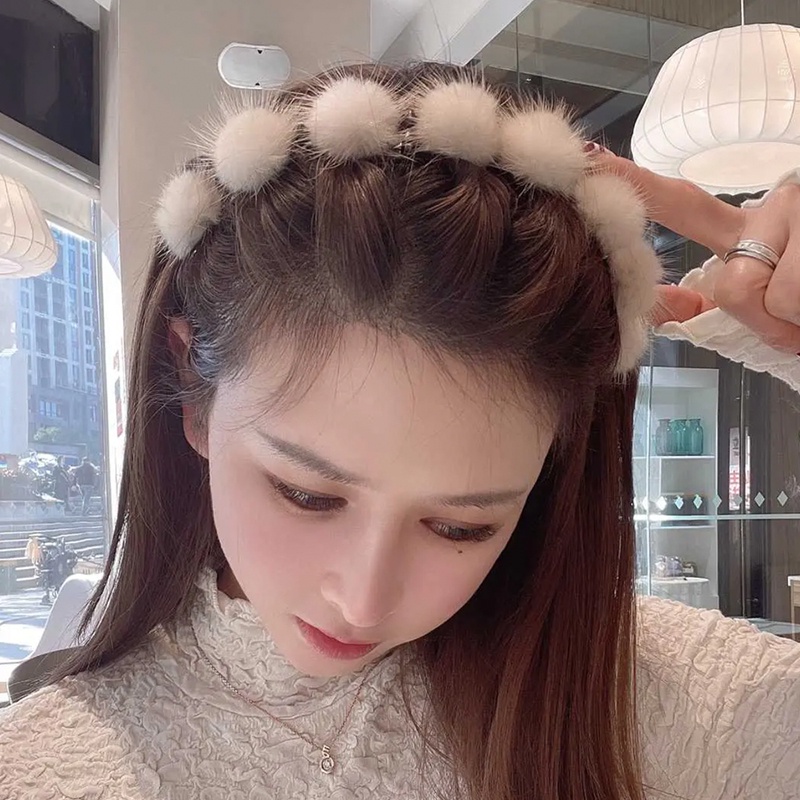 Dây Cột Tóc Đính Bóng Lông Thời Trang Thu Đông