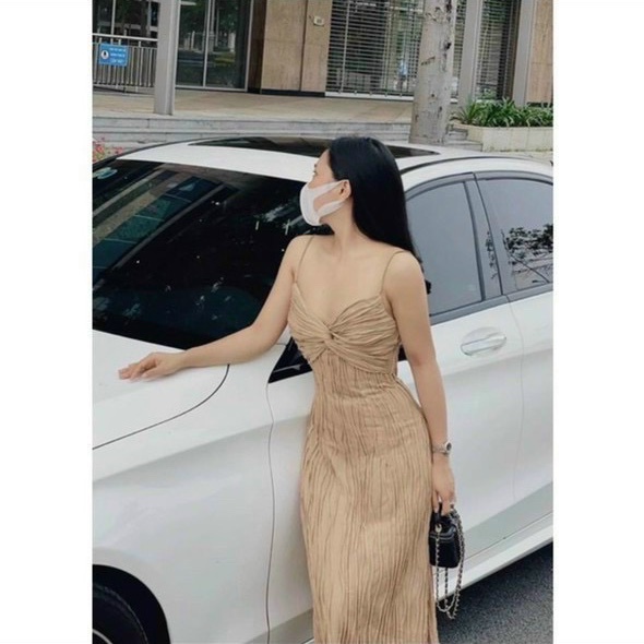 đầm 2 dây dáng dài xòe chất xốp đẹp xịn xoắn ngực