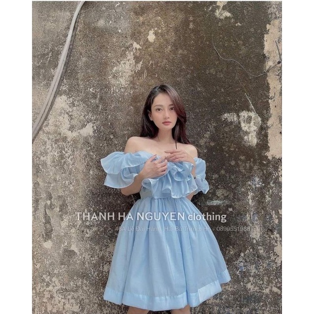 Đầm voan tơ bẹt vai 3 màu