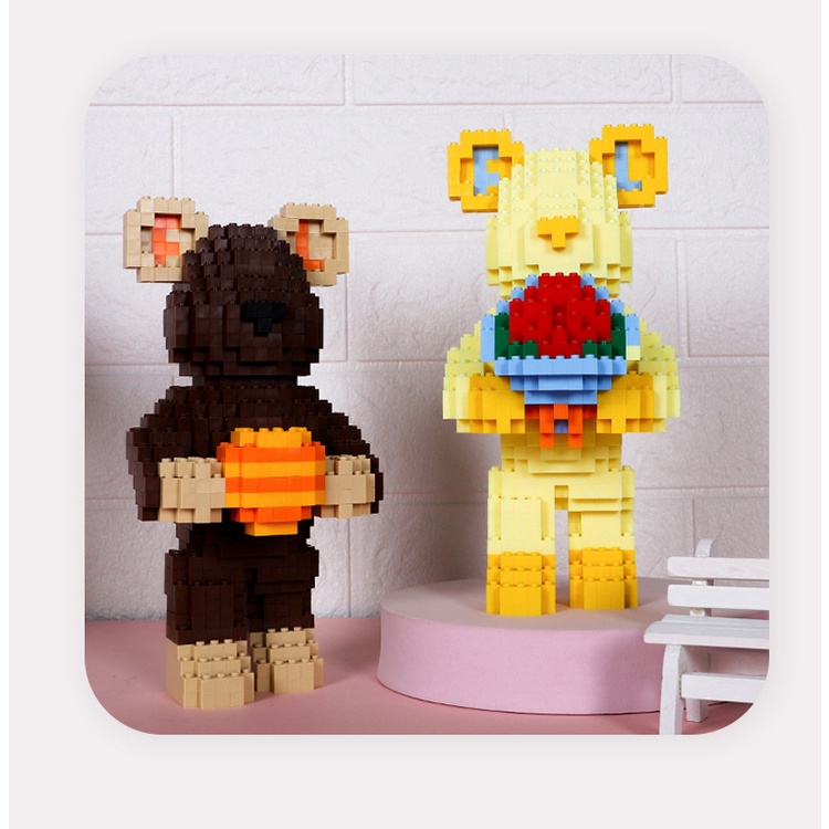 Bộ Đồ Chơi Lắp Ráp Hình Vuông Họa Tiết Hoa / Gấu Độc Đáo Làm Quà Tặng Giáng Sinh / Valentine Cho Bé