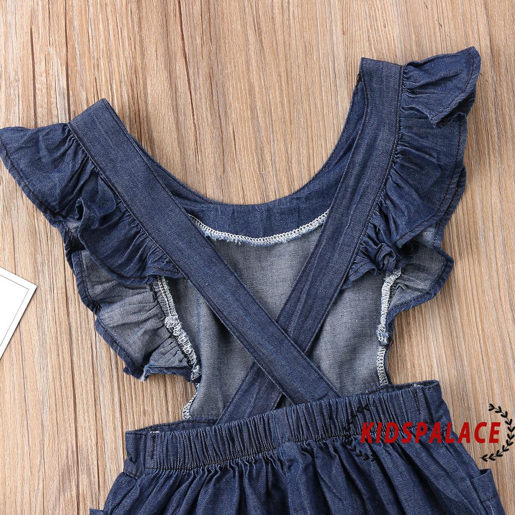 Jumpsuit Denim Sát Nách Hở Lưng Cho Bé Gái