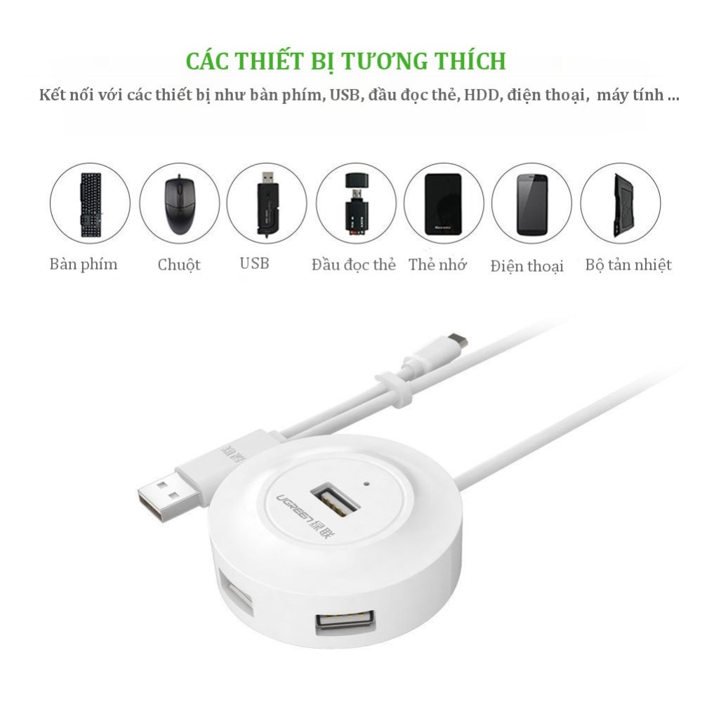 HUB Bộ Chia USB 2.0 4 Cổng Tích Hợp OTG chính hãng Ugreen 20278 - Bảo hành chính hãng 18 tháng