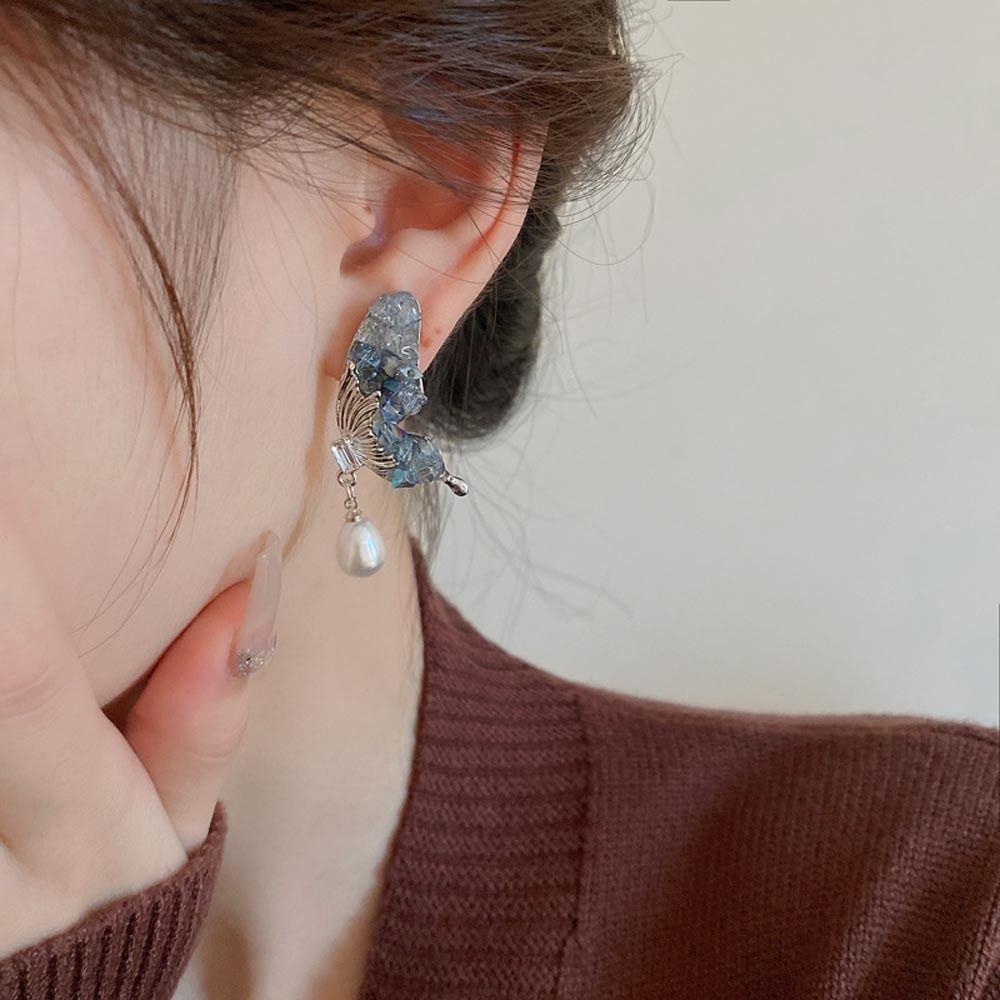 Khuyên Tai Hình Giọt Nước Đính Đá Hình Bướm Thời Trang Dành Cho Nữ