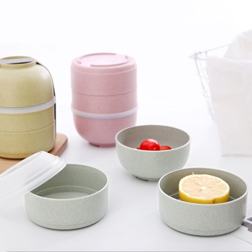 HCM - Hộp cơm lúa mì 2 ngăn có ngăn đựng canh kèm chén lúa mì