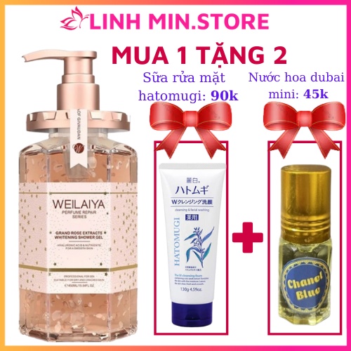 Sữa tắm Nước Hoa weilaiya 450ml Chính Hãng - Trắng Da Dưỡng Ẩm Dưỡng Thể Thơm Lâu toàn thân