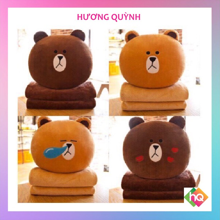 Bộ chăn gối văn phòng gấu bông Brown Siêu Yêu 3in1