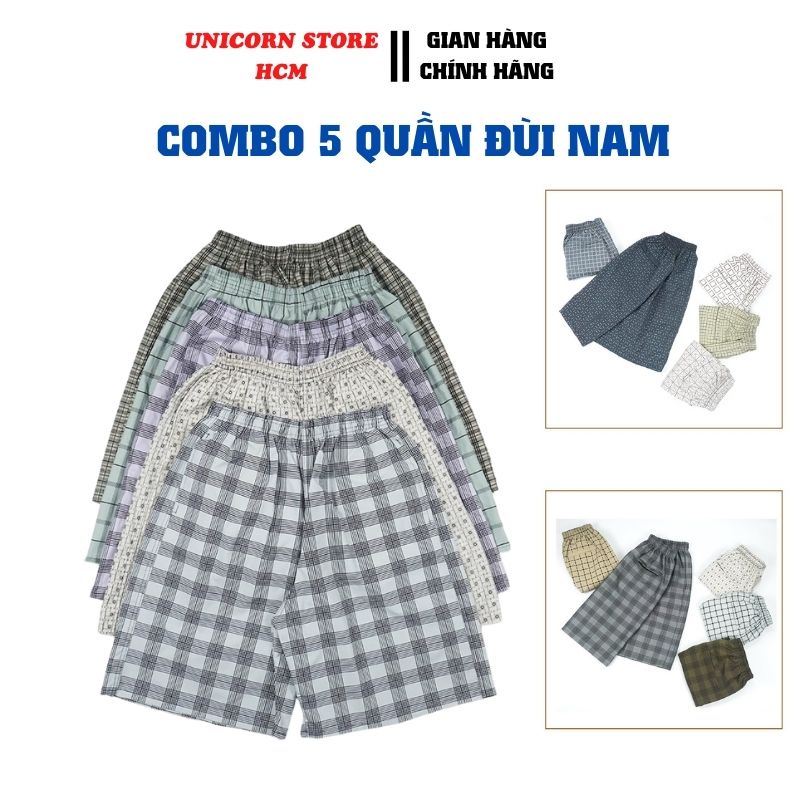 Quần đùi nam mặc ở nhà, Combo 5 quần họa tiết caro trẻ trung, Chất liệu thoáng mát rất thích hợp mặc mùa hè