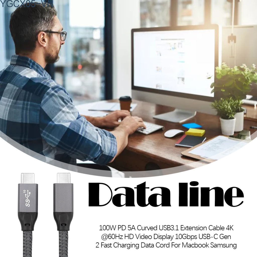 Dây Cáp Sạc Nhanh 100w Pd 5a Usb3.1 4k @ 60hz Hd 10gbps Usb-C Gen 2 Cho Macbook Samsung | BigBuy360 - bigbuy360.vn