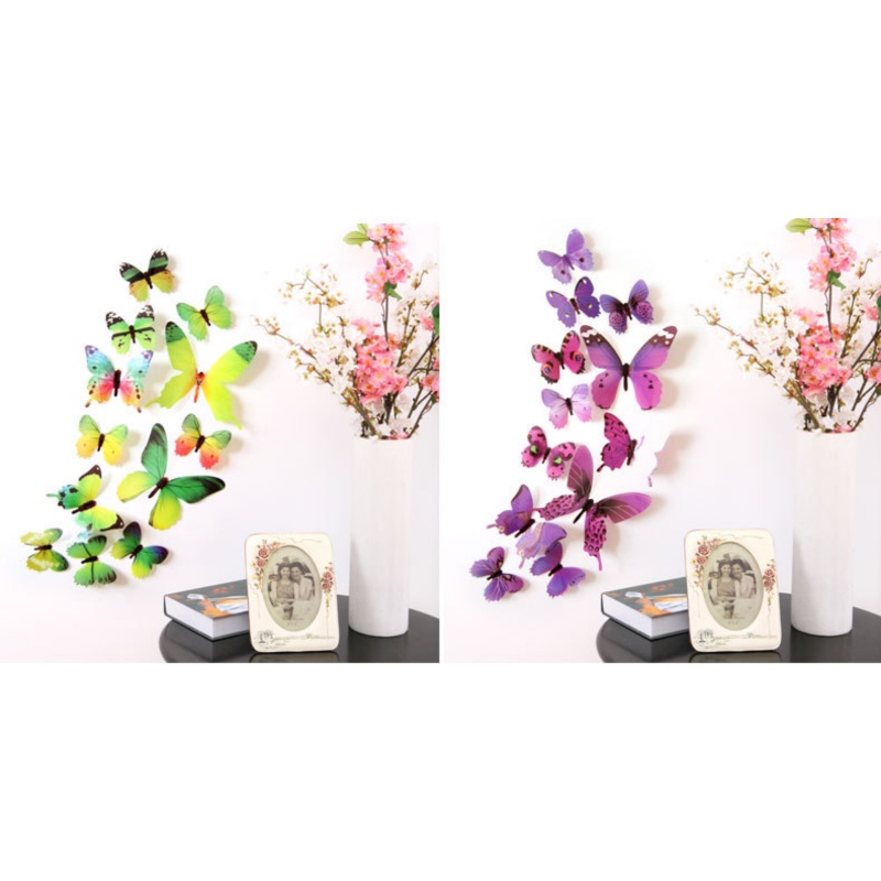 Set 12 Sticker Dán Tường Hình Bướm 3D Trang Trí Phòng Ngủ Cho Bé