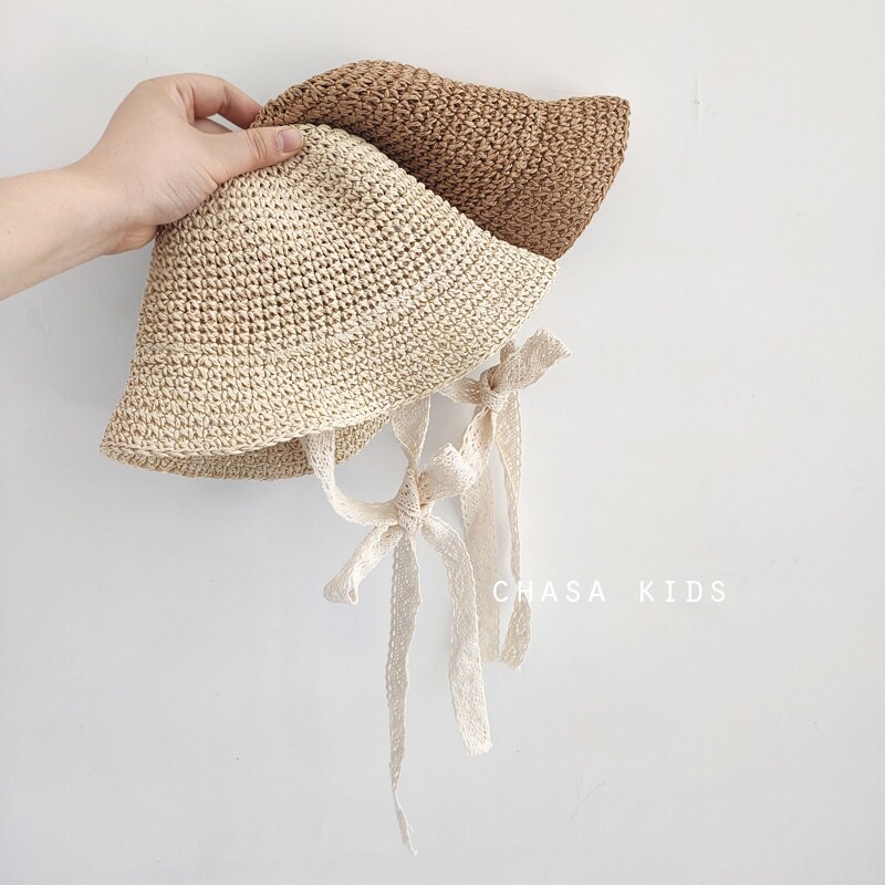 Mũ cói đi biển cho mẹ và bé có dây buộc cực xinh MCL02